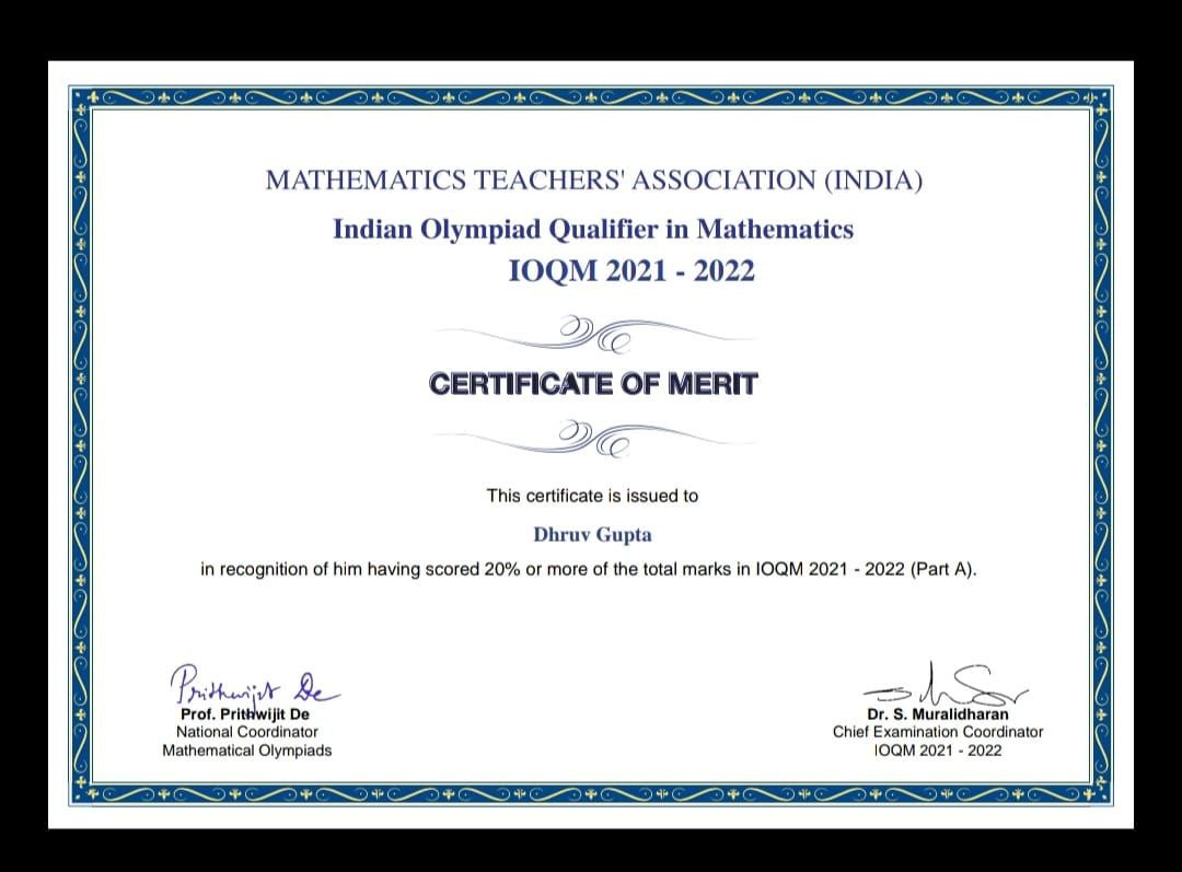 IOQM Certificate Placeholder
